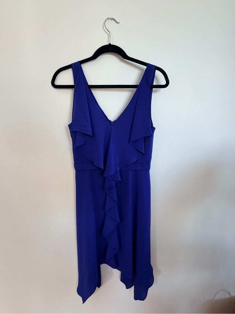BCBGMaxAzria Royal Blue Asymmetrical Ruffle Dress